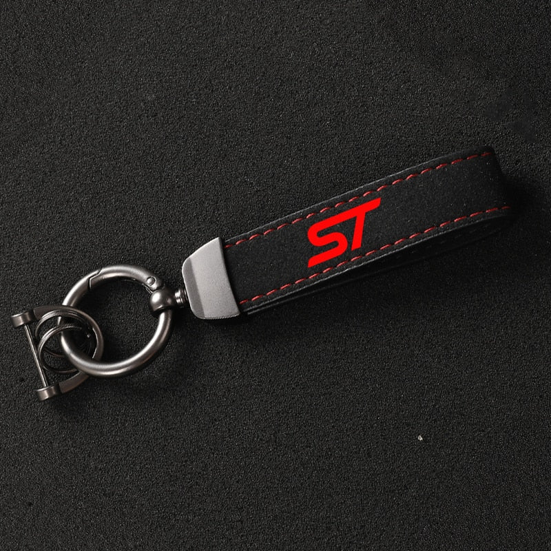 Leather Suede Ford ST Key Tag & Lanyard | Key Ring Buckle