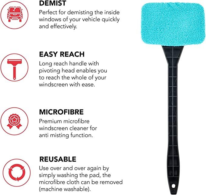 Long Handle Microfiber Car Windscreen Cleaner | Demister Pad Tool