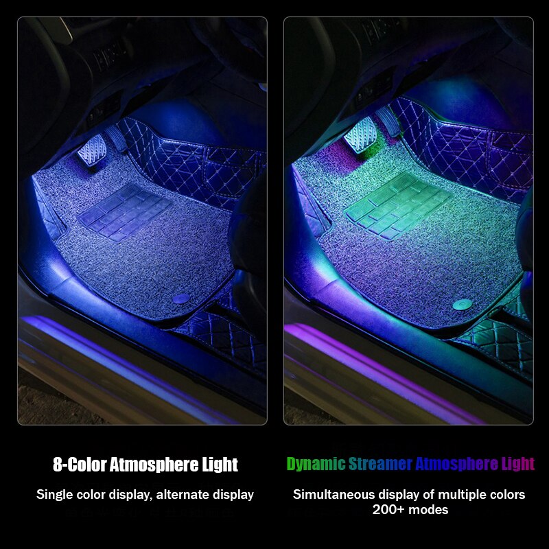 Car Interior Ambient LED Strip Lights – USB, Remote & App Control