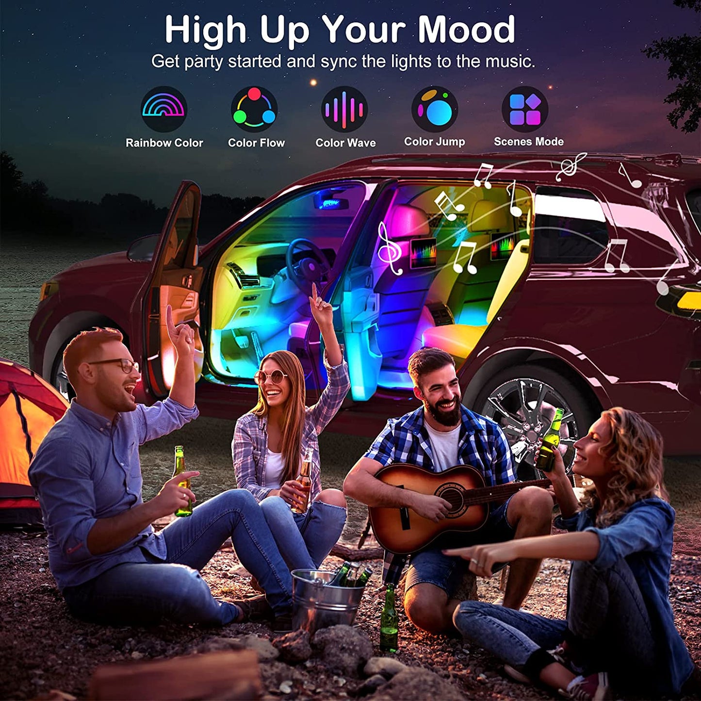 Car Interior Ambient LED Strip Lights – USB, Remote & App Control