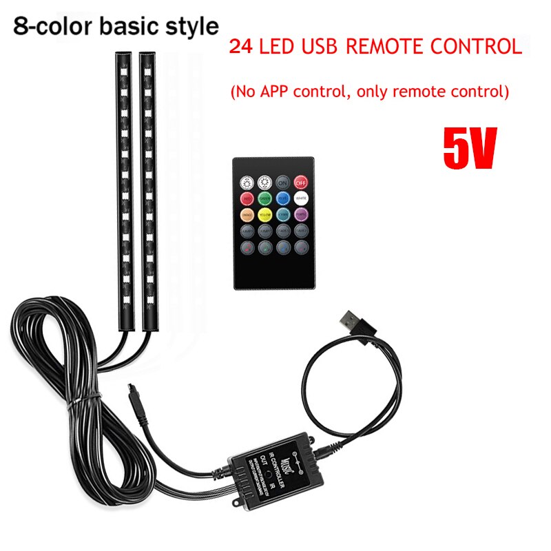 Car Interior Ambient LED Strip Lights – USB, Remote & App Control