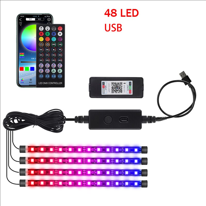 Car Interior Ambient LED Strip Lights – USB, Remote & App Control