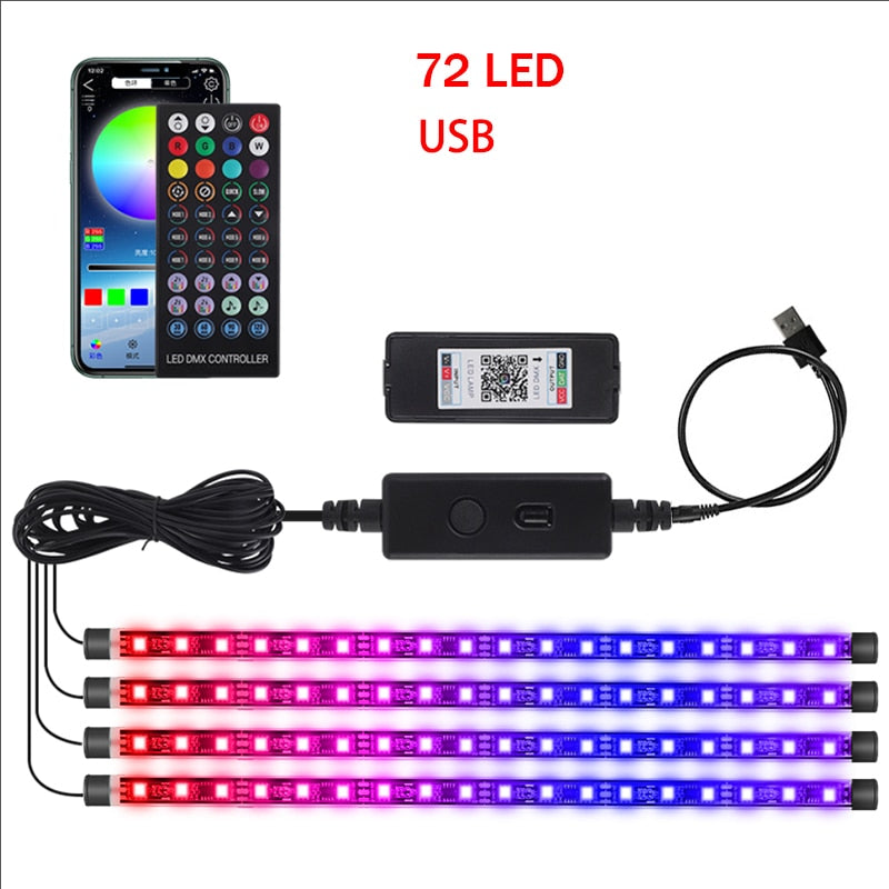 Car Interior Ambient LED Strip Lights – USB, Remote & App Control