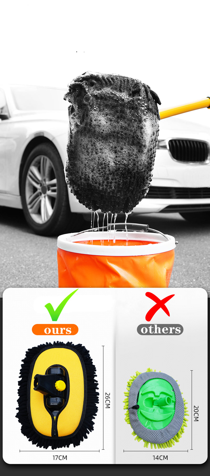 High Quality Telescopic Car Washing Brushes | 2-in-1 Microfiber Mop