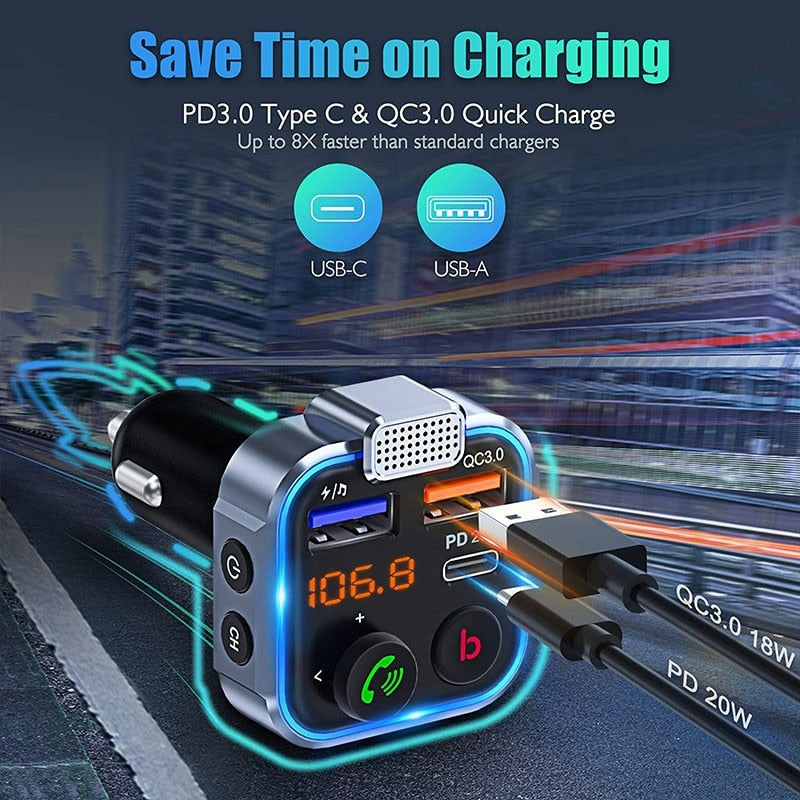 Bluetooth FM Transmitter for Car Adapter LENCENT BT23, Stronger Microphone & Bass Sound Bluetooth Radio Transmitter Car Adapter