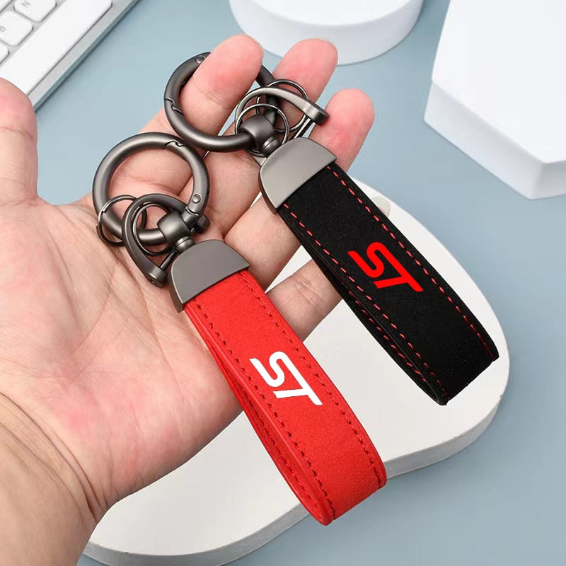 Leather Suede Ford ST Key Tag & Lanyard | Key Ring Buckle