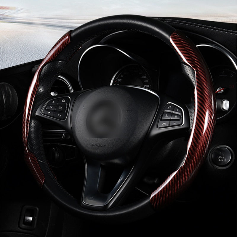 Universal Carbon Fibre Look Steering Wheel Cover – Anti-Slip 38cm