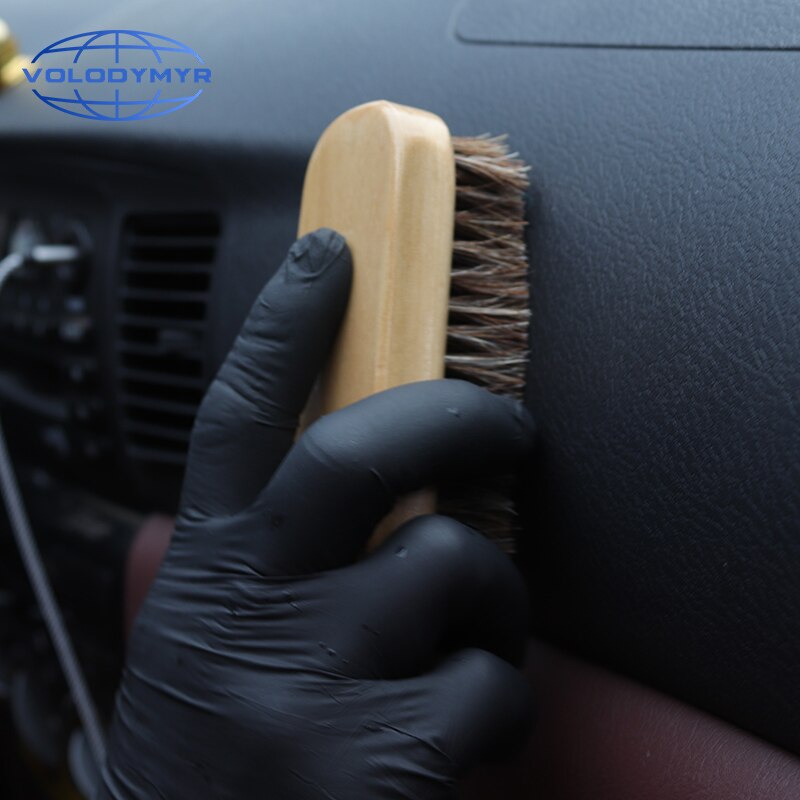 Car Wash Horsehair Wooden Brush | Soft Detailing for Leather