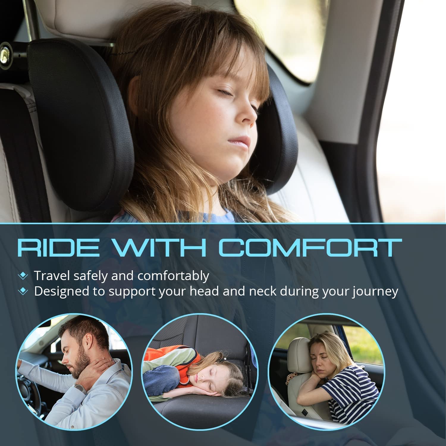 360° Adjustable Car Headrest Pillow – Neck Support for Travel