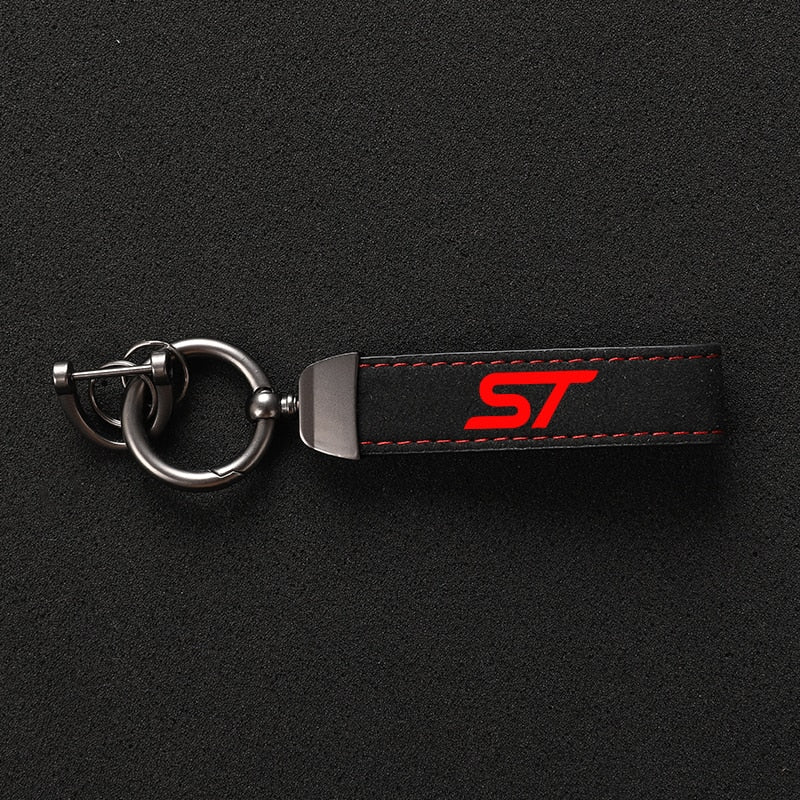 Leather Suede Ford ST Key Tag & Lanyard | Key Ring Buckle
