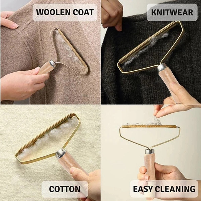 Portable Lint Remover | Cloth Fuzz Shaver with Wooden Handle