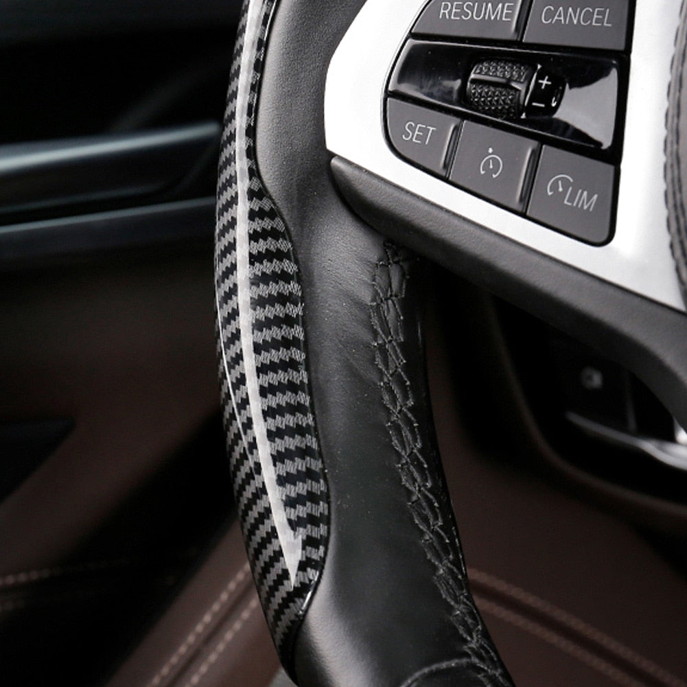 Universal Carbon Fibre Look Steering Wheel Cover – Anti-Slip 38cm