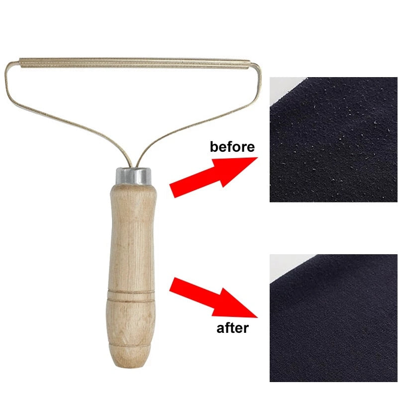 Portable Lint Remover | Cloth Fuzz Shaver with Wooden Handle