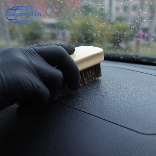 Car Wash Horsehair Wooden Brush | Soft Detailing for Leather