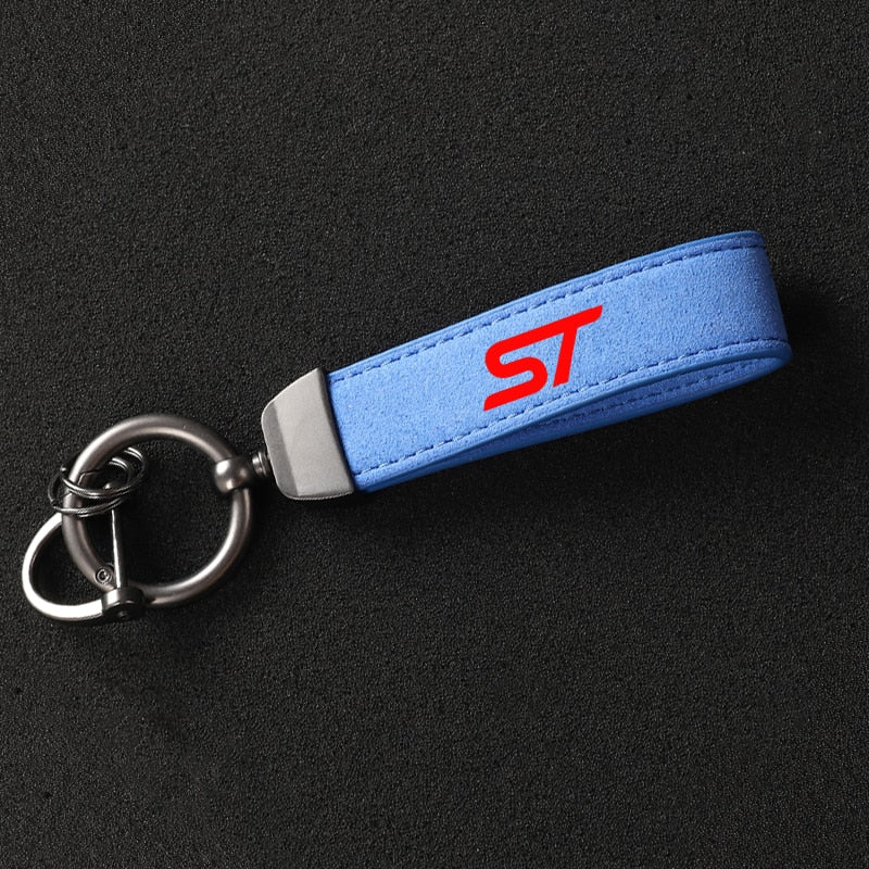 Leather Suede Ford ST Key Tag & Lanyard | Key Ring Buckle