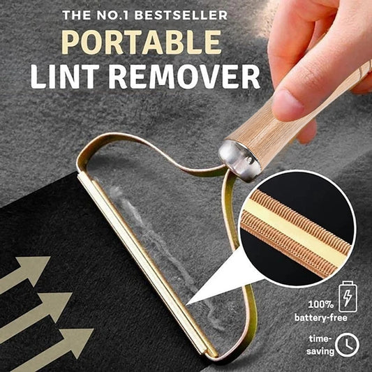 Portable Lint Remover ,Cloth Fuzz Shaver/Remover with Long Wooden Handle Restores Your Clothes and Fabrics,Reusable Double Hair Remove Brush for Carpet, Knitted ,Pet Hair Remover - REUSABLE