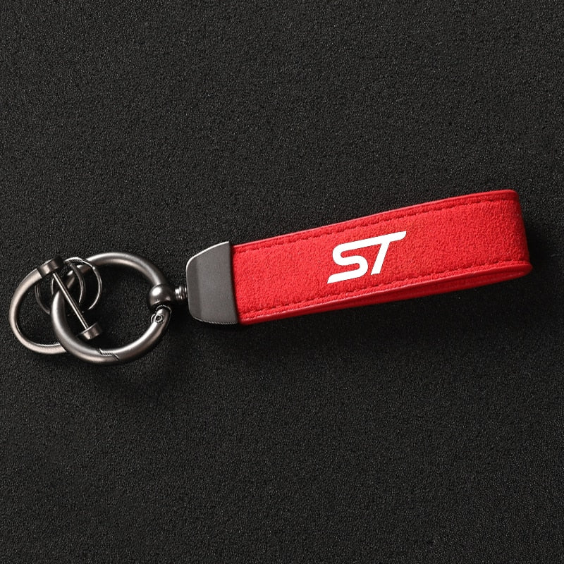 Leather Suede Ford ST Key Tag & Lanyard | Key Ring Buckle