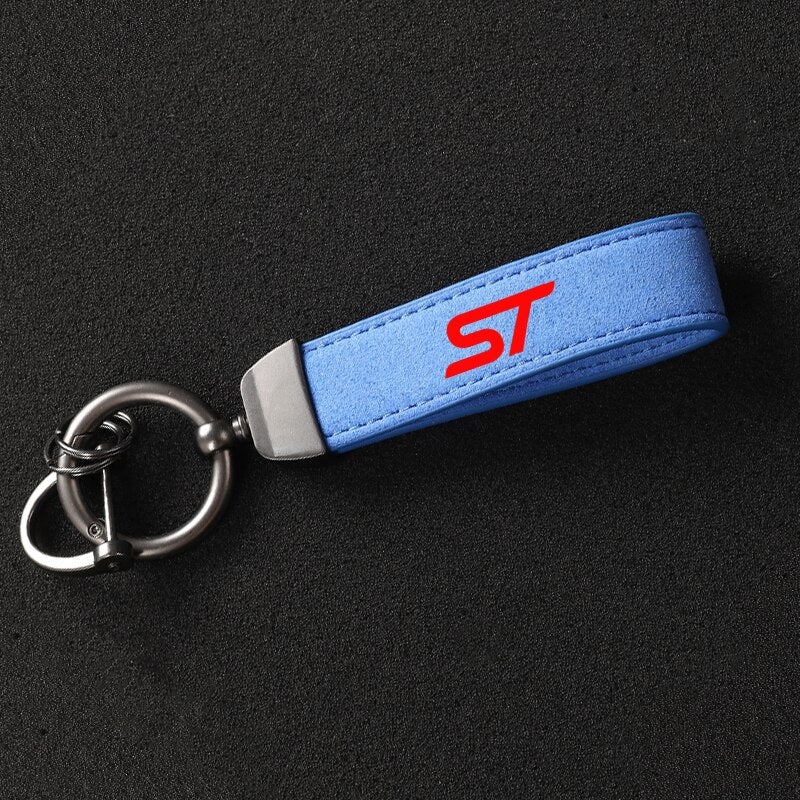 Leather Suede Ford ST Key Tag & Lanyard | Key Ring Buckle