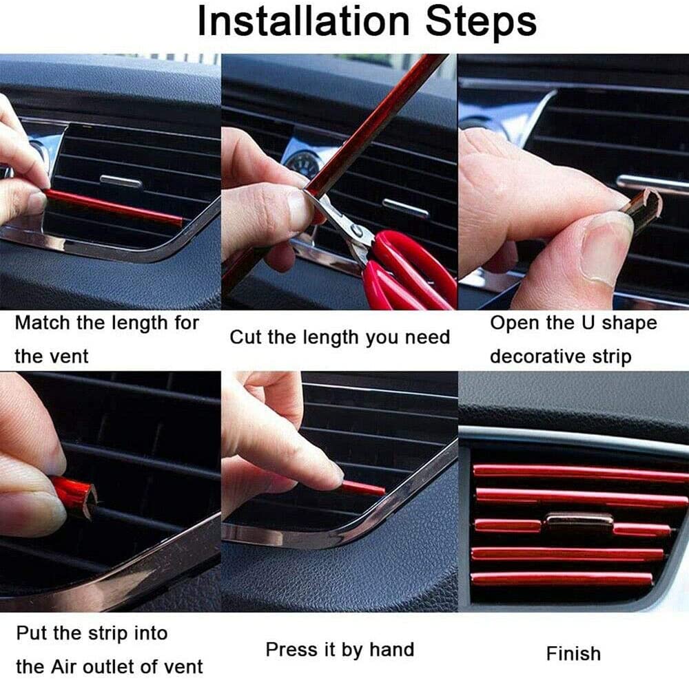 10-Pack XHMotor Car Air Vent Decoration Strips – Red, PVC, Universal Fit – Clip-On Trim