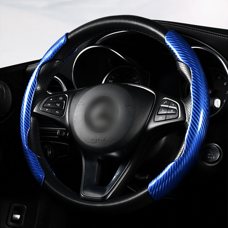 Universal Carbon Fibre Look Steering Wheel Cover – Anti-Slip 38cm
