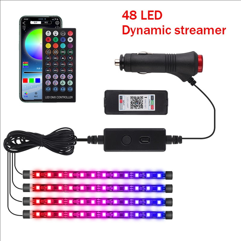 Car Interior Ambient LED Strip Lights – USB, Remote & App Control
