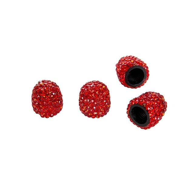 4 Pcs Bling Crown Crystal Metal Tire Valve Dust Caps