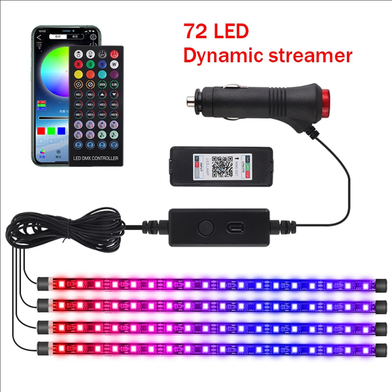 Car Interior Ambient LED Strip Lights – USB, Remote & App Control