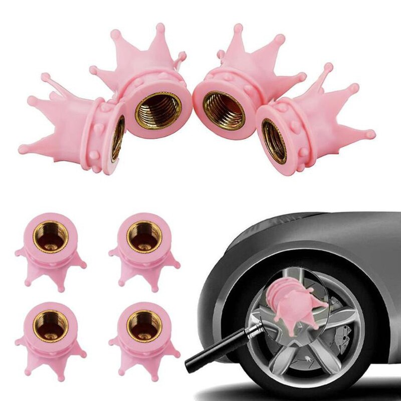 4 Pcs Bling Crown Crystal Metal Tire Valve Dust Caps