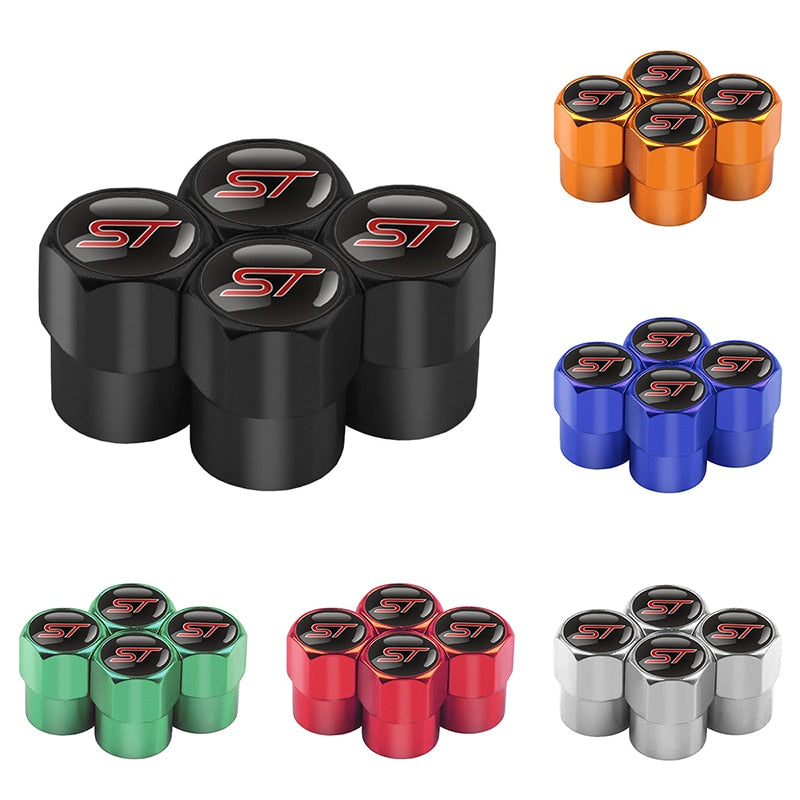 COLOURED 4PCS CAR ALUMINIUM ST BADGE WHEEL TIRE VALVE CAPS / DUST CAPS