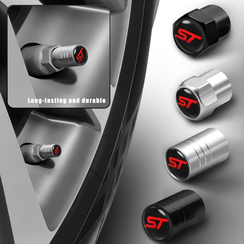 4 Pcs Car Aluminium ST Badge Wheel Valve Caps