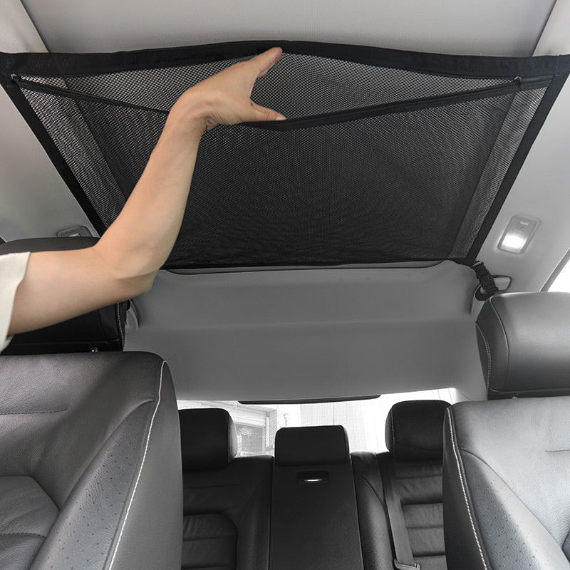 Car Ceiling Cargo Net with Zipper – Universal Roof Storage Organizer