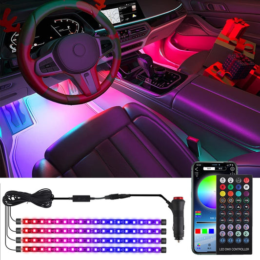 Car Interior Ambient LED Strip Lights – USB, Remote & App Control