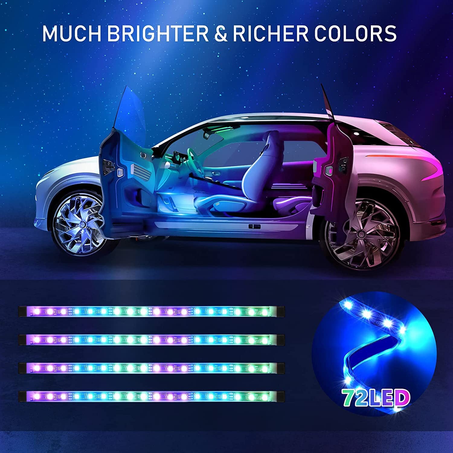 Car Interior Ambient LED Strip Lights – USB, Remote & App Control