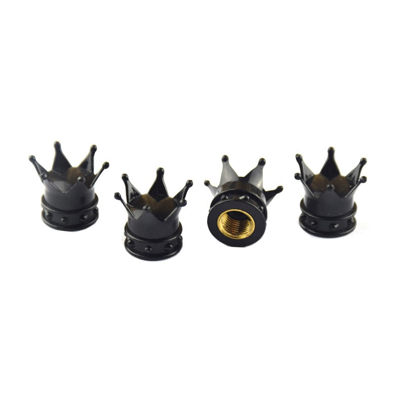 4 Pcs Bling Crown Crystal Metal Tire Valve Dust Caps
