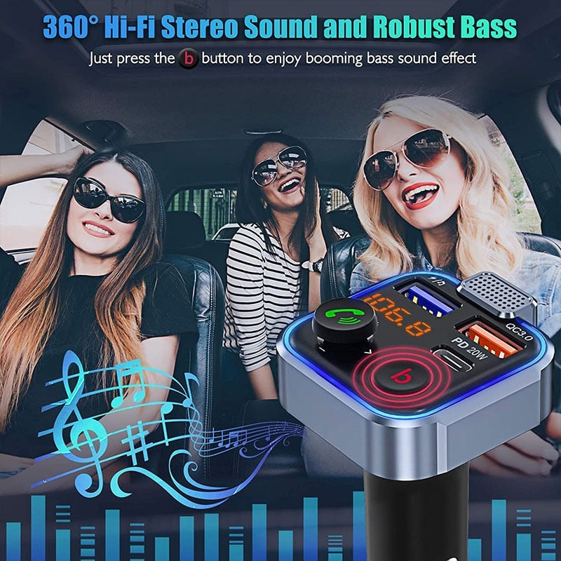 Bluetooth FM Transmitter for Car Adapter LENCENT BT23, Stronger Microphone & Bass Sound Bluetooth Radio Transmitter Car Adapter