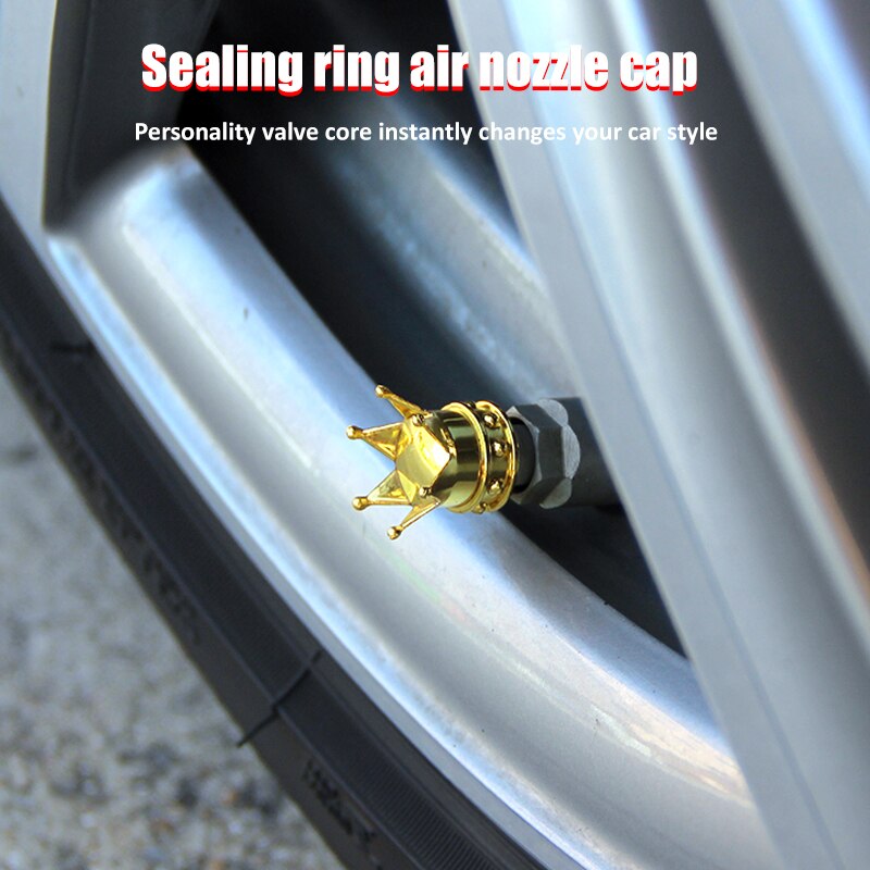 4 Pcs Bling Crown Crystal Metal Tire Valve Dust Caps