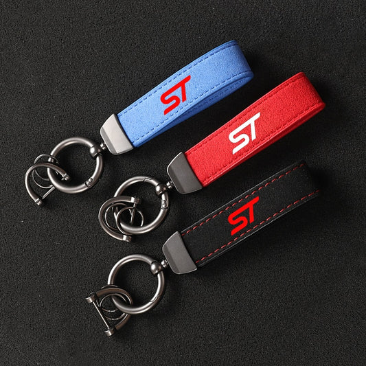 Leather Suede Ford ST Key Tag & Lanyard | Key Ring Buckle