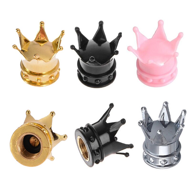 4 Pcs Bling Crown Crystal Metal Tire Valve Dust Caps