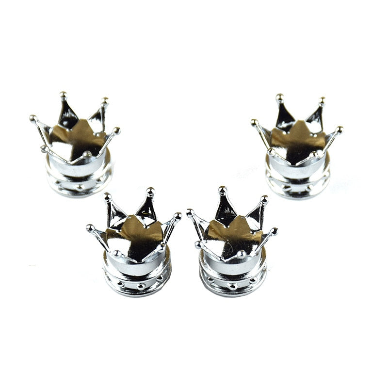 4 Pcs Bling Crown Crystal Metal Tire Valve Dust Caps