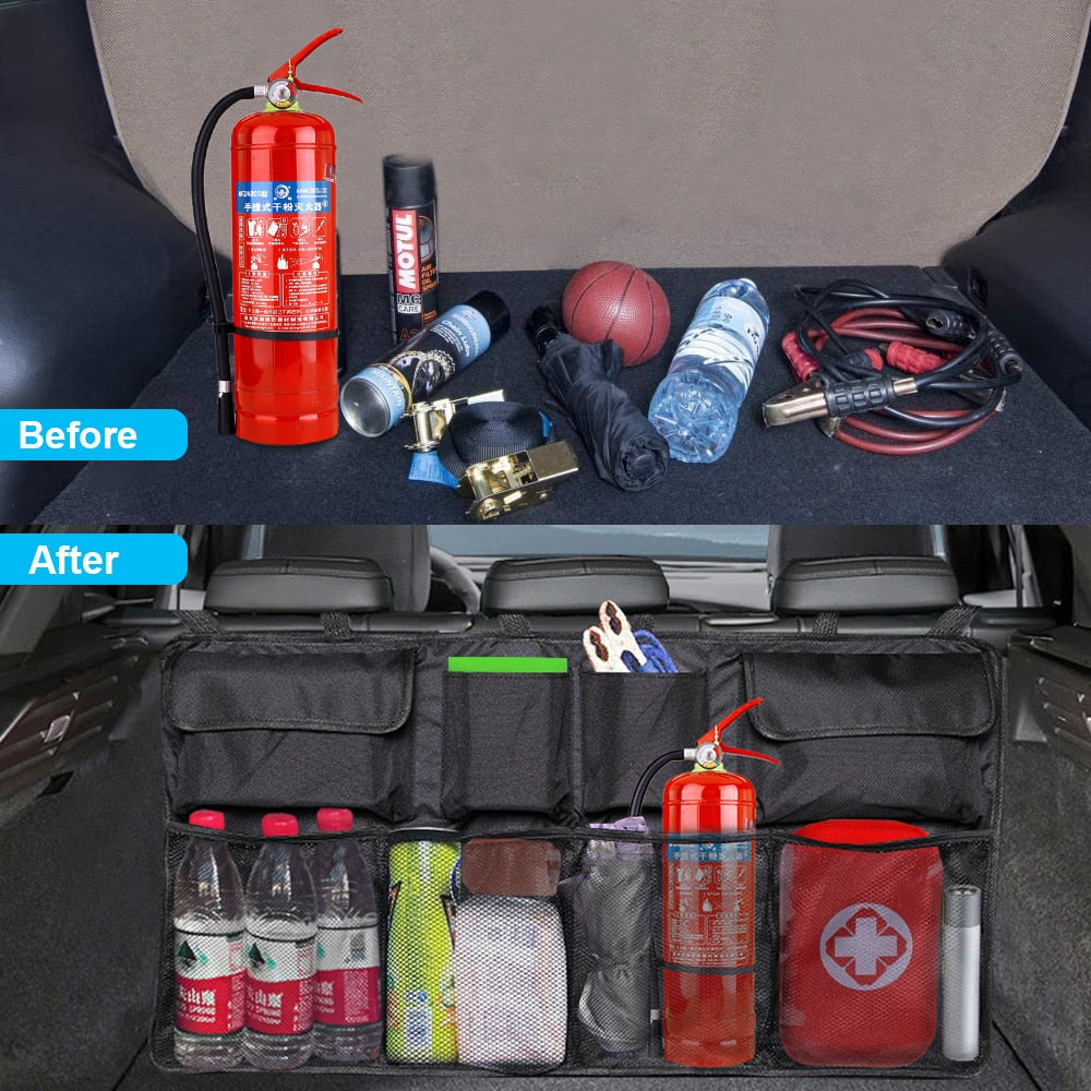 Car Boot Organizer & Seat Back Protector with Multi-Pocket Storage