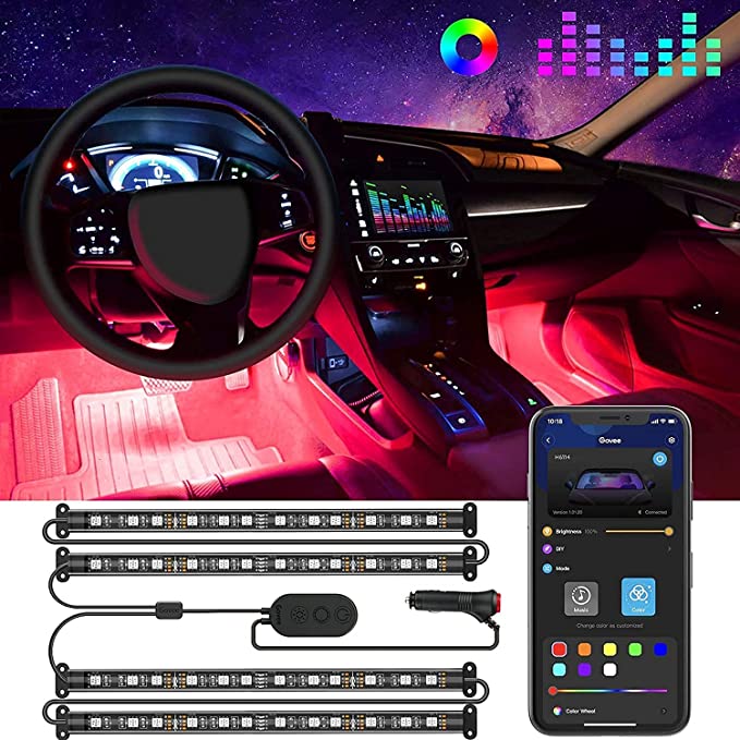 Car Interior Ambient LED Strip Lights – USB, Remote & App Control